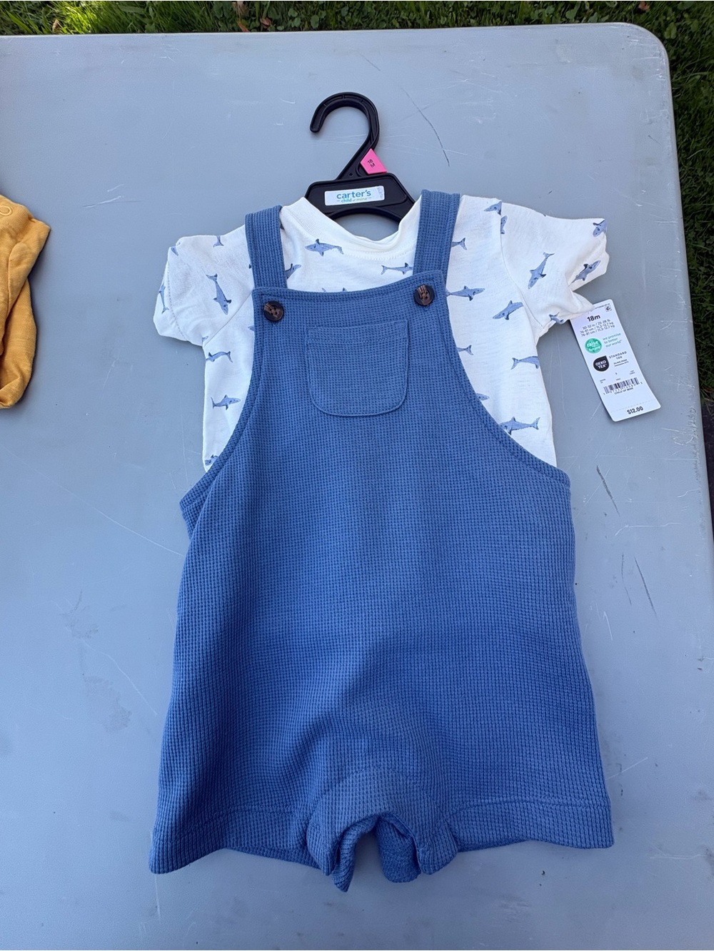 Carter's Blue Waffle Knit Shortall with Shark Tee